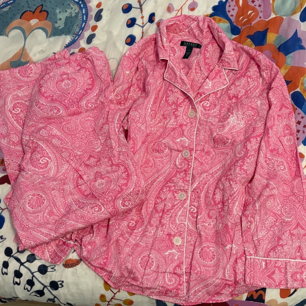 Lauren Ralph Lauren Pink Paisley Cotton Pajama Set XL Sleepwear Loungewear h5